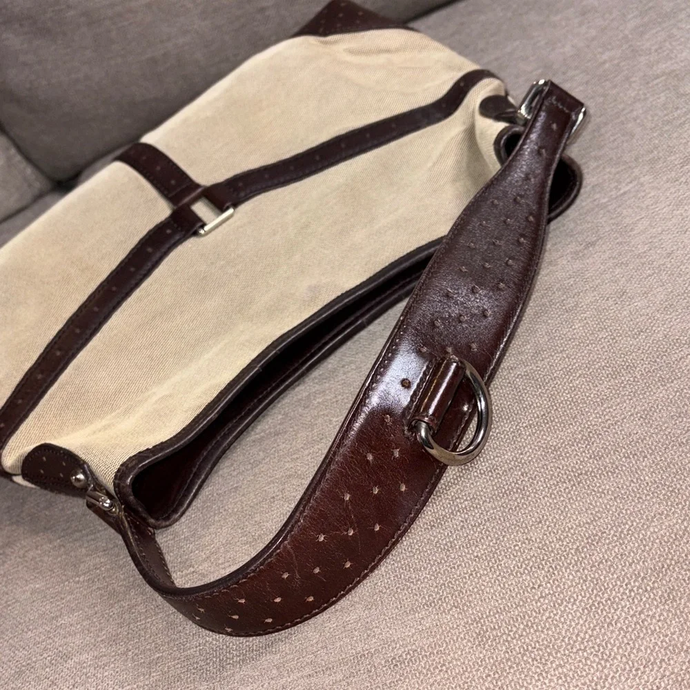 Gucci Web GG Reins  Hobo Bag with Brown Leather Trim